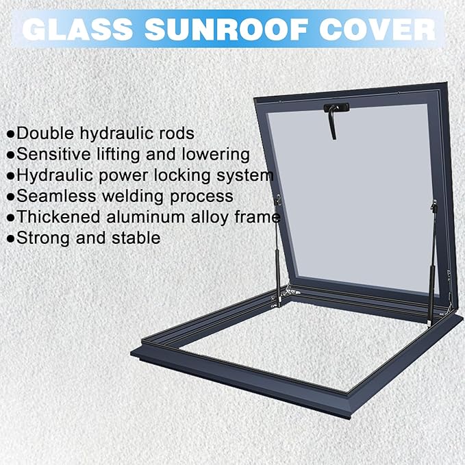 Skylight Roof Window, Tempered Glass Skylight Cover, Aluminum Alloy Frame & Hydraulic Rod, Egress Roof Window with Double-Layer Tempered Glass, for Roof, Attic, Basement, Sun Room(26.7*30.7in/68*78cm)