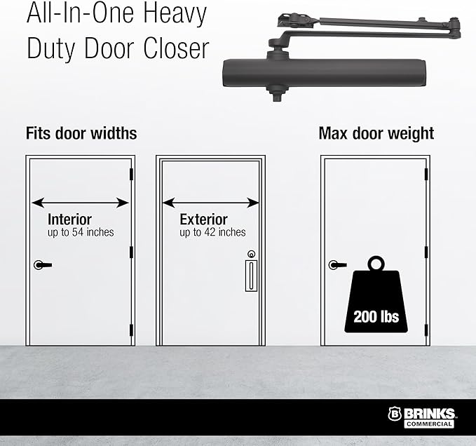 Brinks Commercial Heavy Duty All-in-One Door Closer with Mounting Plate, UL Listed, Bronze - Commercial Door Closer for Businesses