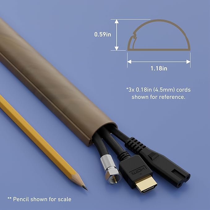 D-Line Half Round Cord Hider, Patented Cable Cover, Hide TV Wall Mount Wires, Raceway for Cords, Decorative Wire Covers, Paintable, Adhesive - 2X 1.18in W x 0.59in H x 39in L - Wood-Effect