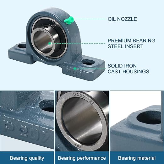 2 Pack UCP207-22 Pillow Block Bearing 1-3/8" Bore Mounted Bearing Block Self Alignment Solid Cast Iron Base Chrome Sealed Bearings