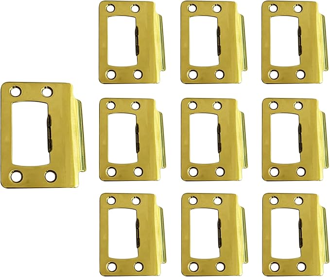 QCAA Solid Brass Universal Type Restorer Lock Strike Plate, 2-1/4" x 1-3/4", Polished Brass, 10 Pack, MIT