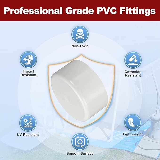 3 Pcs 8" PVC External End Cap Fitting, SCH40 Furniture Grade PVC Pipe Plug Adapter, Pipe Cover Fittings for DIY Project, Irrigation System, Plumbing Framework, Garden Structures