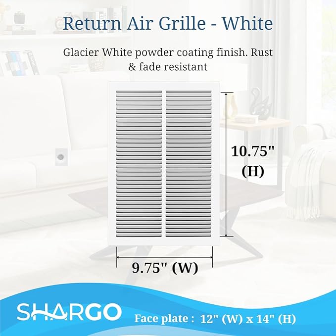 10 x 12 Inch Return Air Vent Cover, Solid Steel HVAC Grille for Wall or Ceiling, White Duct Opening, Durable Return Air Vent Cover, Airflow Ventilation Grille for Home or Office