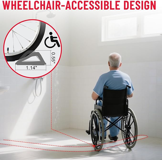 Shower Threshold Water Dam Barrier – 138in Self-Adhesive, Waterproof, Flexible Silicone, Customizable, Easy Install, Prevents Water Leakage & Slipping, Wheelchair Access