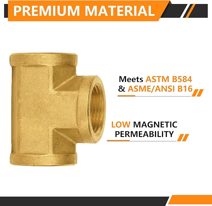 2-PCs HeSun Brass Pipe Fitting, 3/4" x 3/4" x 3/4" NPT Female Thread Tee
