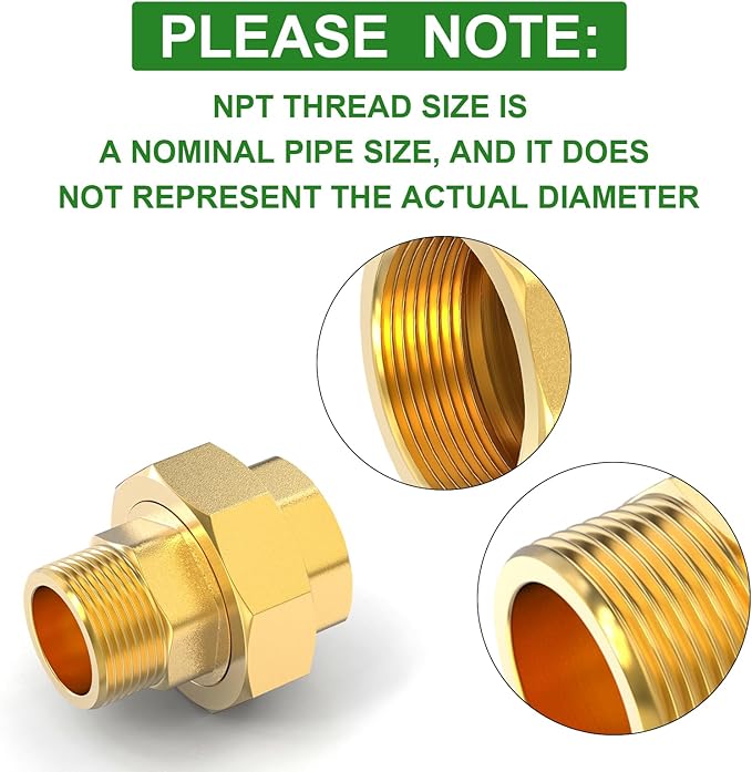 TAISHER 1PCS Brass Union，3/4" NPT Male x 3/4" NPT Female Brass Pipe Fitting