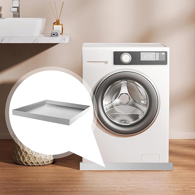 32" x 30" x 2.5" Washing Machine Pan Washing Machine Drip Pan, No-Hole Design, 304 Stainless Steel Drain Tray for Electric Water Heater & Air Conditioning Units