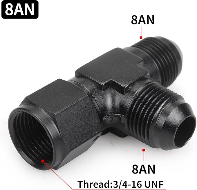 8AN Flare Male Tee Fitting Adapter with AN8 Female Swivel on Run Aluminum 2Pcs