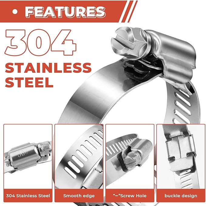 24 Pack 5/8" - 1" Worm Gear Hose Clamps, Adjustable Range 16-25mm 304 Stainless Steel Fuel Line Hose Clamps for Pipe, Plumbing, Automotive and Mechanical Application