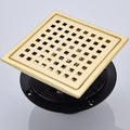 Shower Drain 6 Inch Brushed Gold,Stainless Square Shower Floor Drain Kit with Tile Insert Grate Removable Multipurpose Invisible Look or Flat Cover, with Threaded Adapter