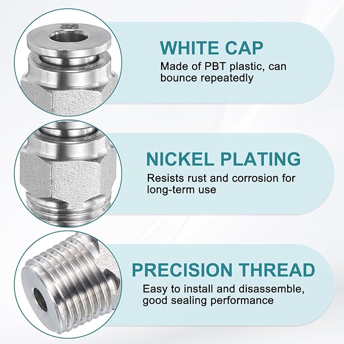 HARFINGTON Push to Connect Fittings 5/32" Tube OD x 1/8" NPT Thread Male Straight Union Fittings 304 Stainless Steel Quick Connect Pneumatic Accessories for Trailers Air Brake System