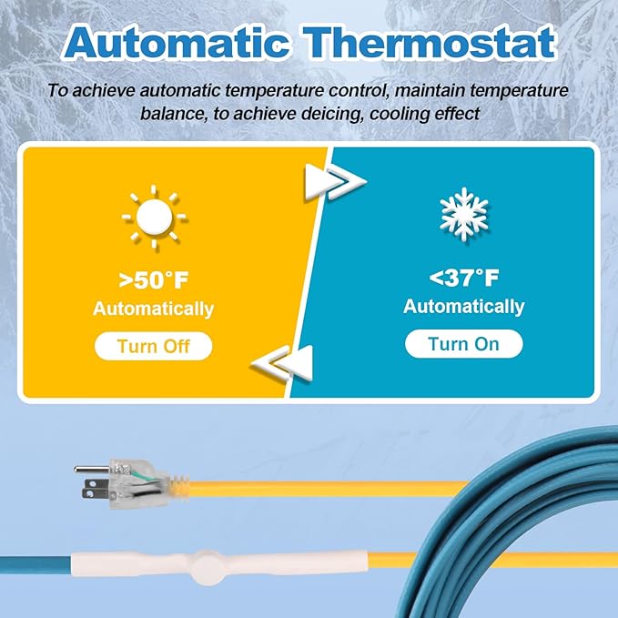 YAMIAOMAO Heat Tape for Water Pipes,30 Ft Blue Self-Regulating Heat Tape,-40°F Deicing Heat Tape,Prevent Water Pipes from Freezing,Heat Tape Water Pipes Suitable For Outdoor Water Tanks Of House