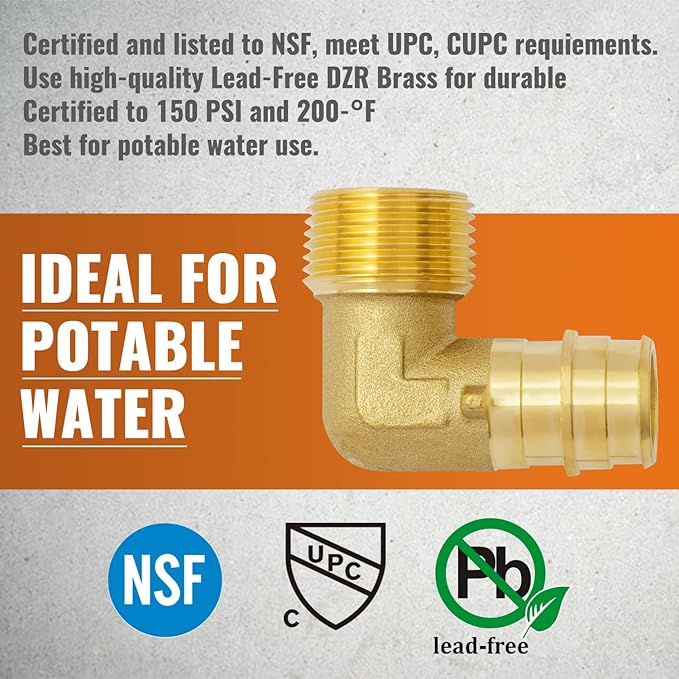 SUNGATOR 2-Pack PEX A Expasnion 3/4"x 3/4" Male NPT Elbow Threaded Adapter Brass Fitting, No Lead Brass, ASTM F1960 ONLY For Pex-A Tubing