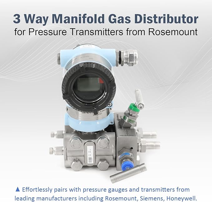 3 Valve Manifold 316 Stainless Steel 3 Way High Pressure Manifold Gas Distributor for Pressure Gauges and Pressure Transmitters from Rosemount, Siemens, Honeywell, E+H