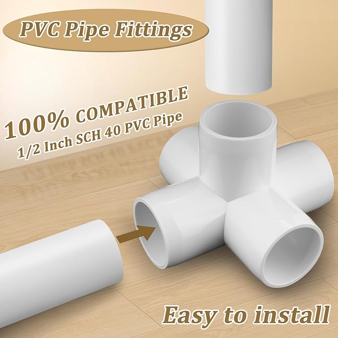 20-Pack 1/2" 5 Way PVC Fittings, Furniture Grade Pipe Fittings 5 Way for SCH40 PVC Pipe, UV Resistant, Pipe Connectors for All DIY Structure and Frames