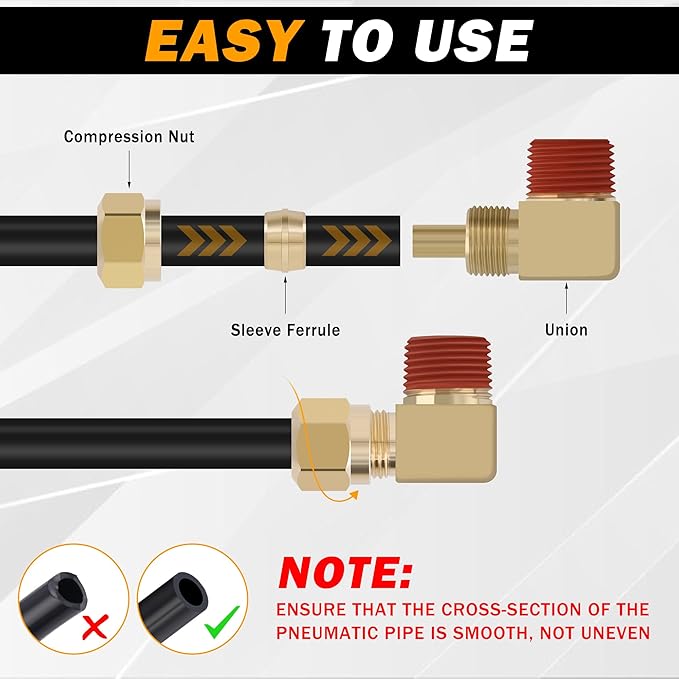 5PCS Air Brake Nylon Tubing Brass 90 Degree Union Elbow Joint DOT Approved 3/8" Tube OD x 1/4" NPT Thread Air Line Adapter Air Suspension Kit for Truck Trailers and Air Brake System