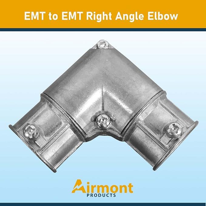 AP-10821 EMT to EMT Conduit Inside Pulling Elbow, 1/2 inch, Right Angle Conduit Bend Connector, Combo Head Set Screw, Zinc Die Cast, Pulling Elbow