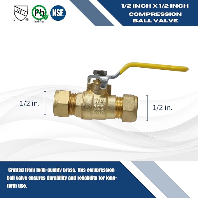 10 Pieces XFITTING 1/2" Compression Ball Valve - Full Port, Brass, 600 WOG
