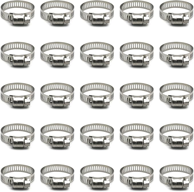 25 Pack Stainless Steel Hose Clamps, 3/4 inch to 1-1/8 inch Worm Gear Metal Hose Clamps for Pipe, Dryer Repair, Tubing and Fuel Line