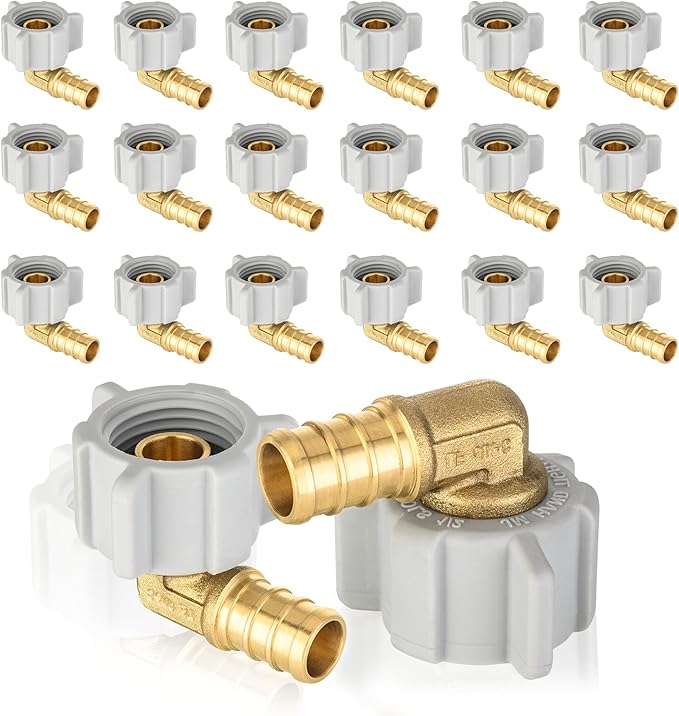 20-Pack HeSun PEX Fittings, 1/2" Pex x 1/2" Female NPT Swivel Elbow, Brass Crimp Fitting for ASTM F1807(PEX1807299)