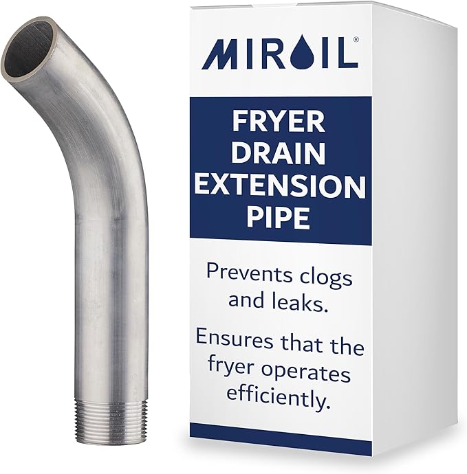 Deep Fryer Drain Pipe - Inner Diameter 1.25" (1.6" Outer) x 9.5" - Oil Fryer Drain Extension Pipe - Easy Installation - Curve Out Fitting for Pitco, Frymaster, ANETS, Vulcan-Hart - by MirOil 90295