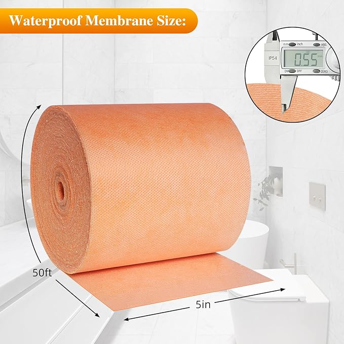 Waterproof Membrane Band Roll,Shower Waterproofing Membrane Uncoupling Band for Tile Wall Floor Bathroom Shower Sauna Steam Room, Tile Underlayment Seam Tape(5IN*50ft), 22Mils Thick