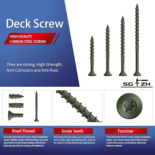 #8 x 2 Inch Deck Screws (1275Pcs) 10lb. Carbon Steel, Green, Flat Head, Rust Resistant epoxy Coated, with T25 Star Bit