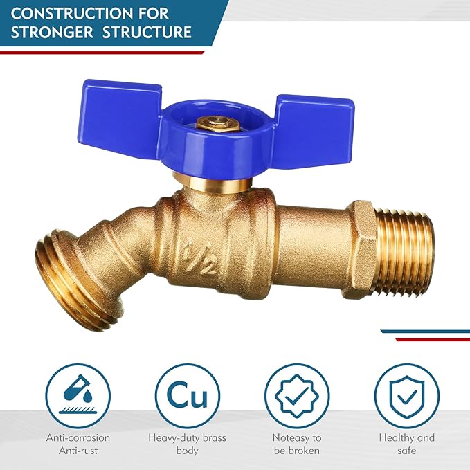 VIHOSE 10 Pack Male Hose Bib Mip, 3/4" Mip x 3/4" Mht, 1/4 Turn Outdoor Brass Water Hose Spigot Heavy Duty Faucet Shut off Valve for Garden Patio Outdoor(blue)