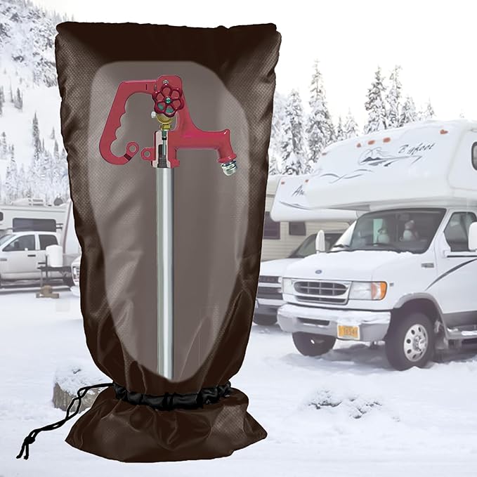 Extended Outdoor Faucet Cover for RV Park Water Hydrant Insulated, 3M Thinsulate Insulation Sprinkler Freeze Protector for Winter & Summer, 35”H x 15”W for Garden Lawn Faucets & Yard Hydrant - Brown