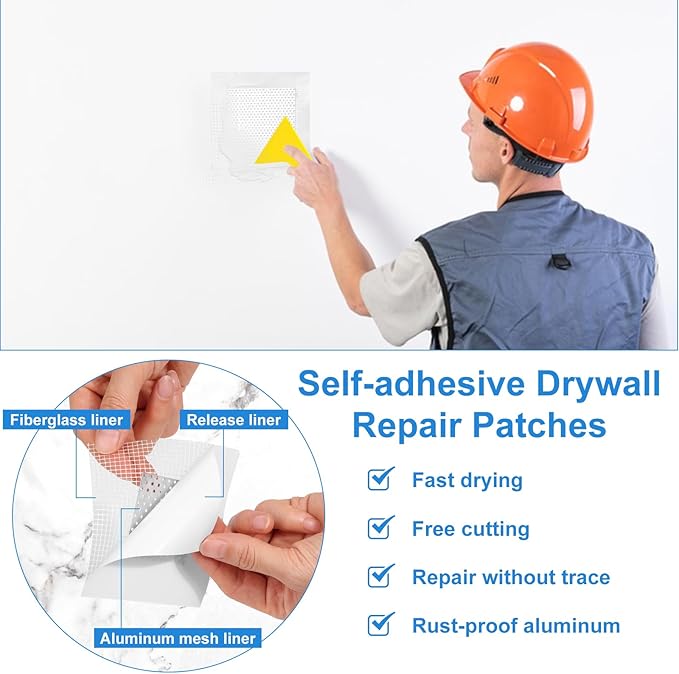 Dry Wall Patch Kits, Aluminum Spackle Wall Repair Patch Kit Fiber Mesh Plate with Scraper, 8.8oz X 2 White Repair Putty Drywall Hole Filler to Fix Wall Surface Holes, Quick Repair Creak Damage