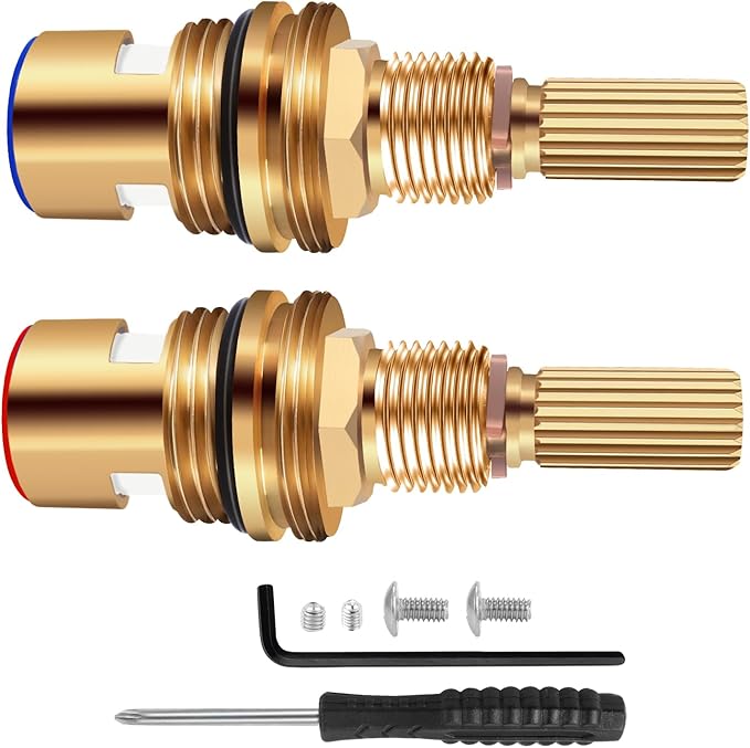 Brass 1-001 & Brass 1-002 Ceramic Valve Set，Replacement Hot Widespread Cartridge and Cold Widespread Cartridge,Brass Construction (Brass 1-001 & Brass 1-002)