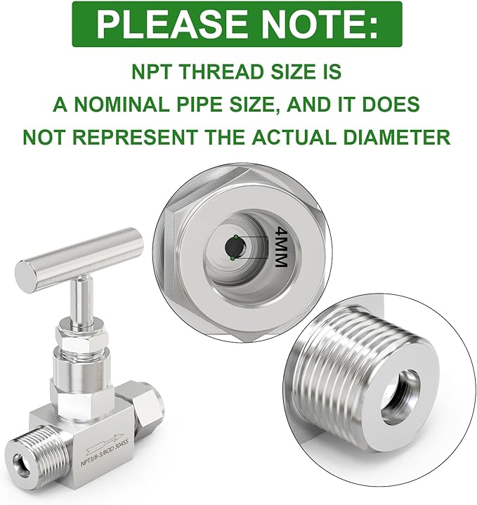 TAISHER 1PCS 304 Stainless Steel High Pressure Straight Needle Valve 3/8" NPT Male x 3/8" Tube OD For Flow Control Water Gas Oil