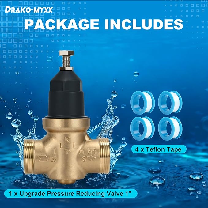 Upgraded 1" Pressure Reducing Valve Replace for 34-NR3XLDU 3/4" NR3XL Pressure Reducing Valve, Stainless Steel Strainer Screen, House Water Pressure Regulator with Teflon Tape,Compact Cartridge Design