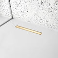 28 inch Linear Shower Drain with Removable Square Hole Panel by Using Brushed 304 Stainless Steel Process, Linear Drain Equipped with Adjustable Feet and Hair Strainer(Brushed Gold Color)