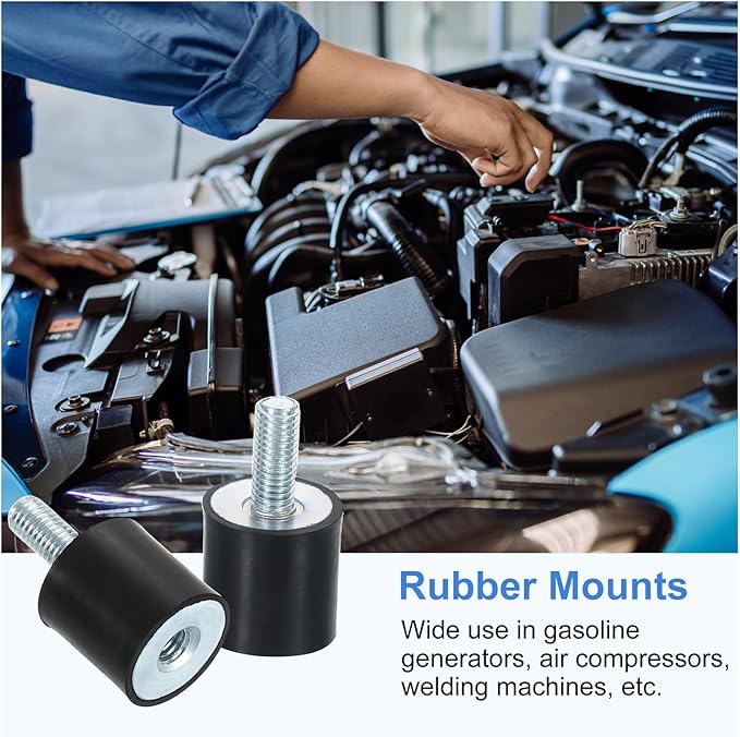 uxcell M8 Rubber Mounts, 4Pcs 25x25mm(DxH) Rubber Cylindrical Anti Vibration Isolator Shock Absorber with Lock Nut for Car Bobbin Generator Air Compressors