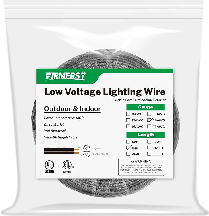 FIRMERST 14/2 Low Voltage Landscape Wire Outdoor Lighting Cable 150 Feet