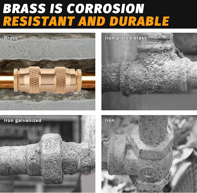 1/2" Air Brake Line Fitting, (Half an inch) DOT Brass Push in Fitting, Push to Connect Union Fittings Air Brake Union 1/2" Tube OD for Trucks Trailers andIndustrial Use (4 Pack)