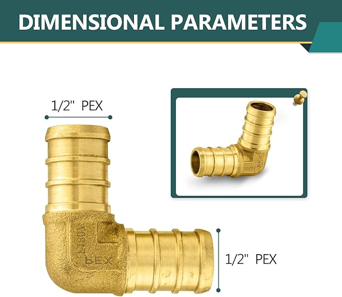 100-Pack PEX Fittings Niikappu 1/2"x1/2" Pex Elbow, Brass Crimp Pipe Fittings for PEX Pipes, ASTM F1807