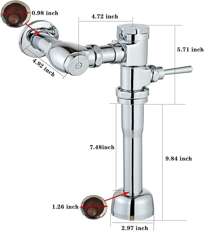 Exposed Manual Urinal Flushometer 1.5 Gpf Wall Closet Flush Valve Palanca de descarga Vanne de chasse d'eau Fit for Bathroom Hotel Market Toilet