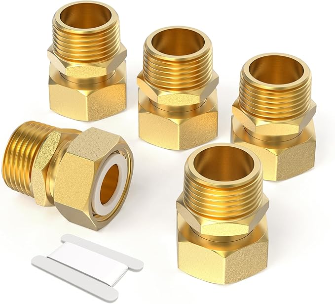 GASHER 5Pcs Brass Water Meter Pipe Fitting，1/2" NPT Male x 1/2" Female Adapter Pipe Fitting
