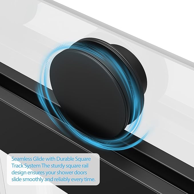 Frameless Double Sliding Shower Door - 44 to 48 Inch Adjustable Width x 74 Inch Height, 1/4" (6mm) Clear Tempered Glass with Easy-Clean, Space-Saving Bypass Design, Matte Black Finish for Bathroom