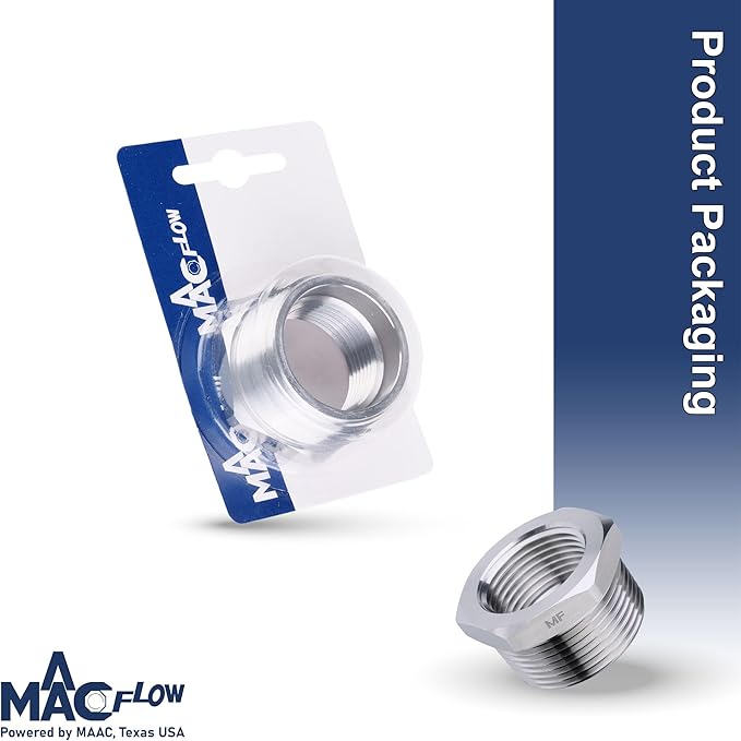 MAACFLOW Stainless Steel 1-1/4" Male NPT to 1" Female NPT Adapter Reducer Hex Bushing (Thread OD 1.62"- ID 1.16") (Pack of 1)