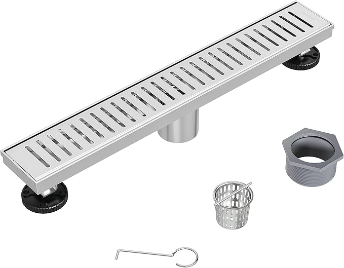Neodrain 18" Brushed Linear Shower Drain Shower Linear Drain, Removable Capsule Pattern Grate, Bathroom 304 Stainless Steel Rectangle Shower Floor Drains- CUPC Certified