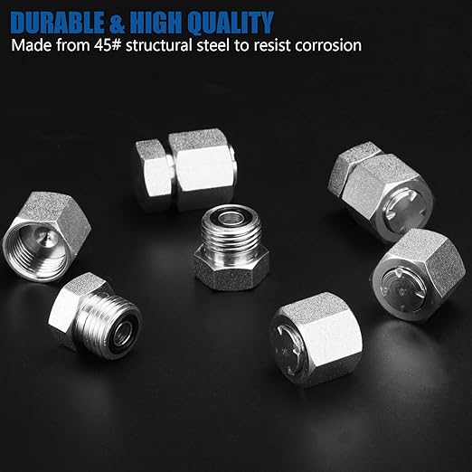 XJX 72-Piece ORFS Cap and Plug Kit, Hydraulic Hose Caps and Plugs Kit 45# Steel Pipe Fitting Set with Precision Threads