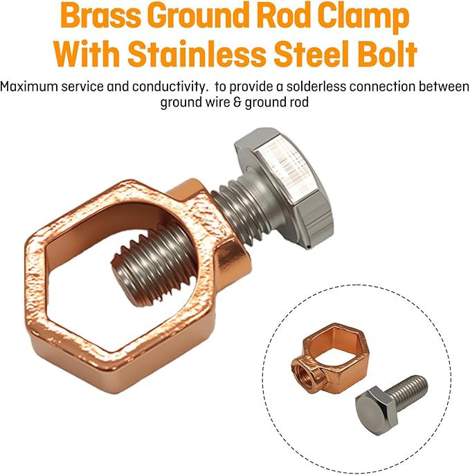 Ground Rod Clamp, Great for 1/2”, 5/8” and 3/4’’ Grounding Rods (1/2''-5/8'', Copper Brass Clamp, 2, CP58-ZT)