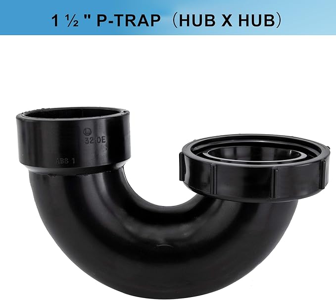 LESSO P Trap with Threaded Adapter Ring,1-1/2" Leak & Odor Proof Drain Kits for Bathroom/Kitchen/RV Sink Drain, ABS P Trap