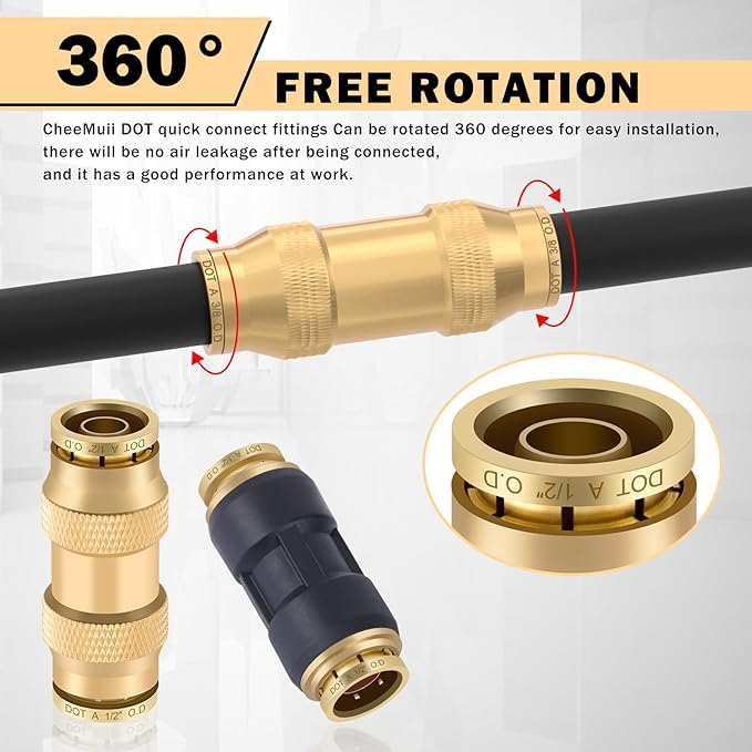 CheeMuii 32 PCS DOT Air Line Fittings Kit DOT Push Lock Air Fittings Brass and Plastic Quick Connect Straight Unions 1/8" 5/32" 1/4" 3/8" 1/2" 5/8" 3/4" Air Hose Fittings Assortment