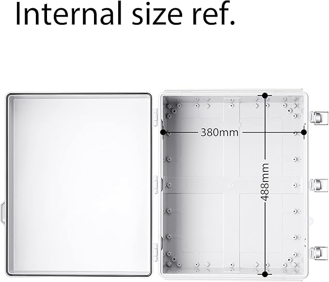 Junction Box, IP67 Waterproof Plastic Enclosure for Electrical Project, Hinged Grey Cover, Includes Mounting Plate and Wall Bracket 510×410×200mm (20"×16.1"×7.9")