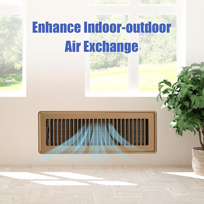 Floor Register 4x14, Adjustable Floor Vent Covers for Home Floor, Wall, Heavy Duty Walkable Steel Floor Vents, Rust-Proof Register Vent Cover, 2 Pack Value Set, Brown