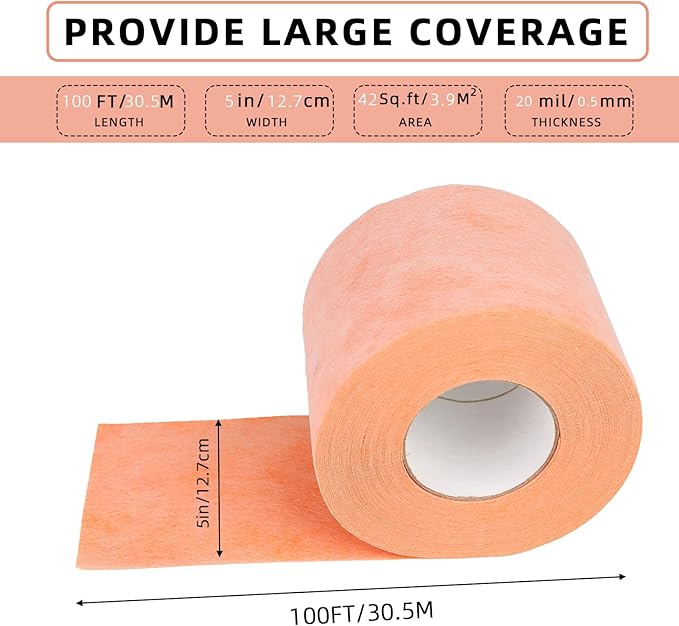 Professional Waterproof Membrane for Shower,5In x 100Ft(42 Sq Ft), Superior Waterproofing Solution for Bathroom, Kitchen,Saunas and Wet Areas